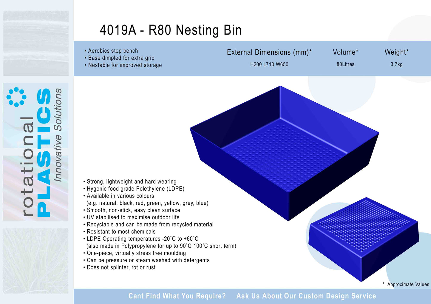 R80 Nesting low sides bin